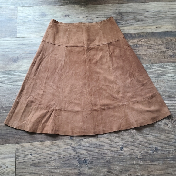 NWT Joie Mylon Brown Goat Leather Midi A Line Snap Front Skirt Womens M MSRP 595 - Picture 3 of 8